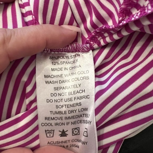 FOOTJOY GOLF SHIRT, Logo, Men's Large, Purple White Striped, Polyester & Spandex - Picture 4 of 4